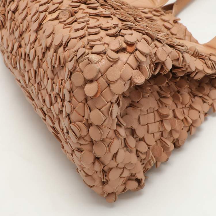 Pre Owned Bottega Veneta Peach Intrecciato Leather Limited Edition 0202/1000 Poussin Paillettes Cabat Tote