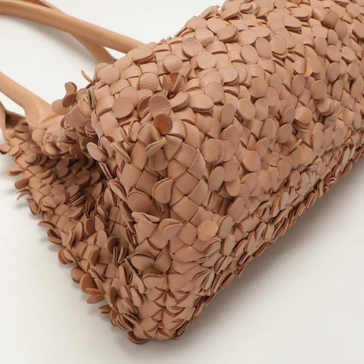 Pre Owned Bottega Veneta Peach Intrecciato Leather Limited Edition 0202/1000 Poussin Paillettes Cabat Tote