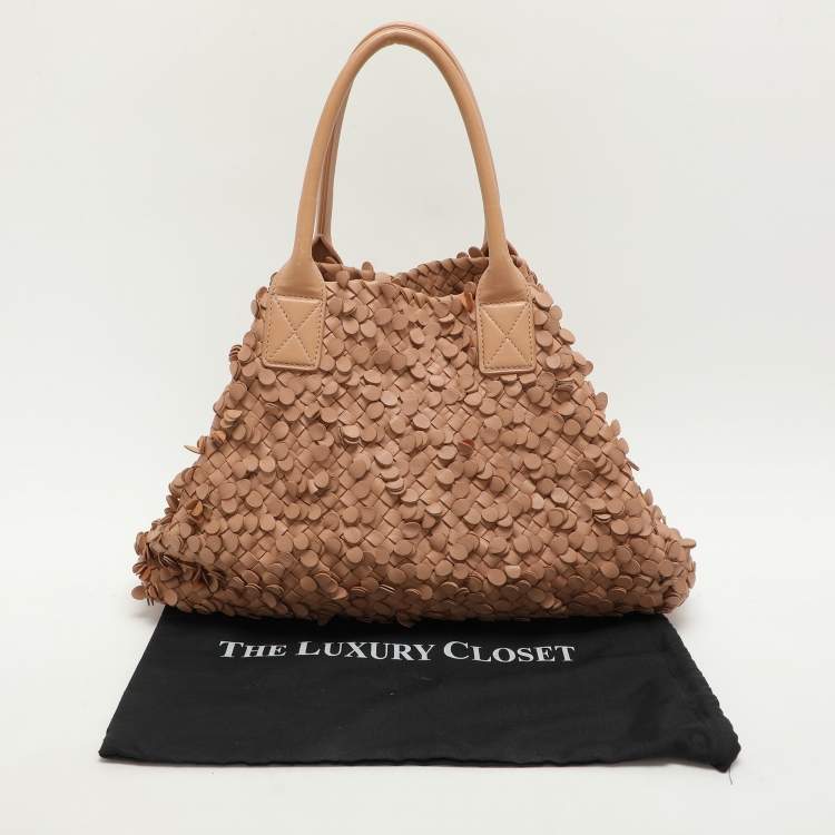 Pre Owned Bottega Veneta Peach Intrecciato Leather Limited Edition 0202/1000 Poussin Paillettes Cabat Tote