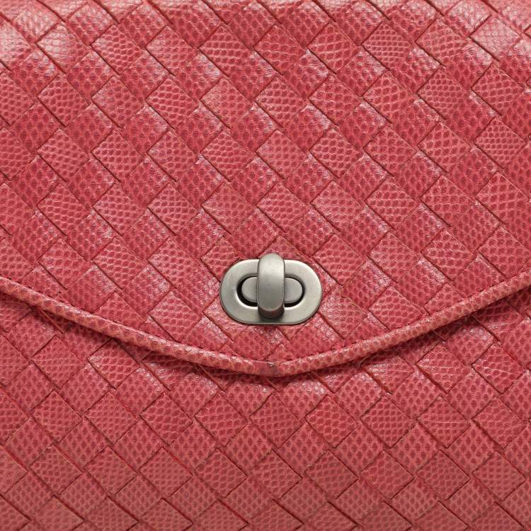 Pre Owned Bottega Veneta Red Intrecciato Karung Leather Clutch