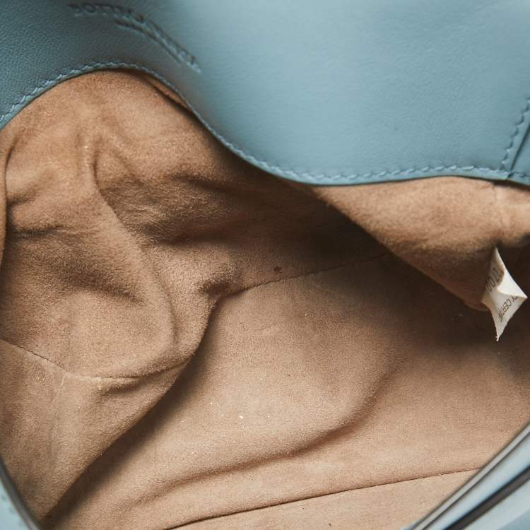 Pre Owned Bottega Veneta Stone Blue Intrecciato Leather Luna Shoulder Bag