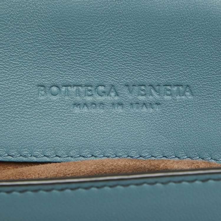 Pre Owned Bottega Veneta Stone Blue Intrecciato Leather Luna Shoulder Bag