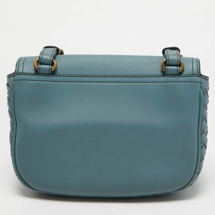 Pre Owned Bottega Veneta Stone Blue Intrecciato Leather Luna Shoulder Bag