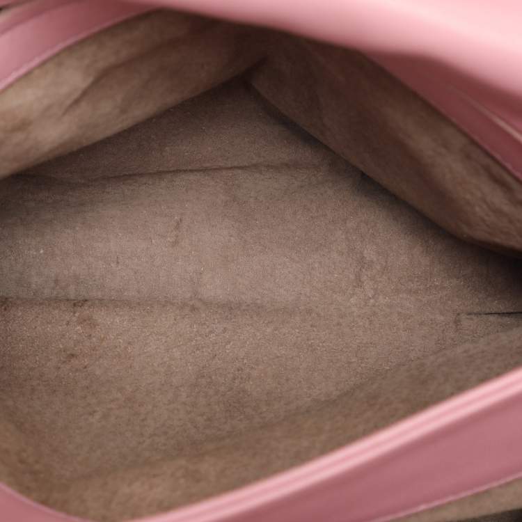 Pre Owned Bottega Veneta Pink Intrecciato Leather Medium Olimpia Flap Shoulder Bag