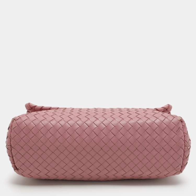 Pre Owned Bottega Veneta Pink Intrecciato Leather Medium Olimpia Flap Shoulder Bag