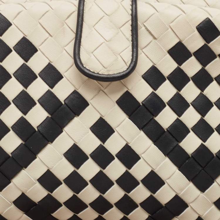 Pre Owned Bottega Veneta Off White/Black Intrecciato Leather Lauren 1980 Clutch