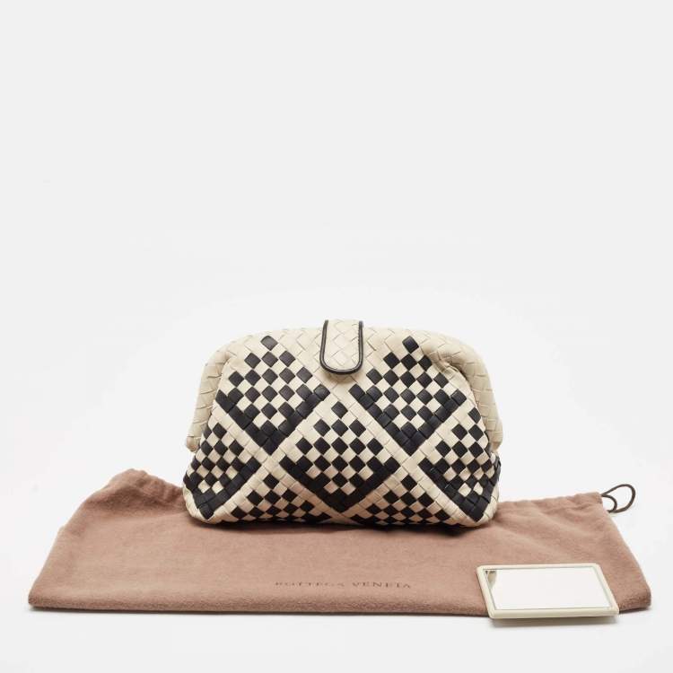 Pre Owned Bottega Veneta Off White/Black Intrecciato Leather Lauren 1980 Clutch