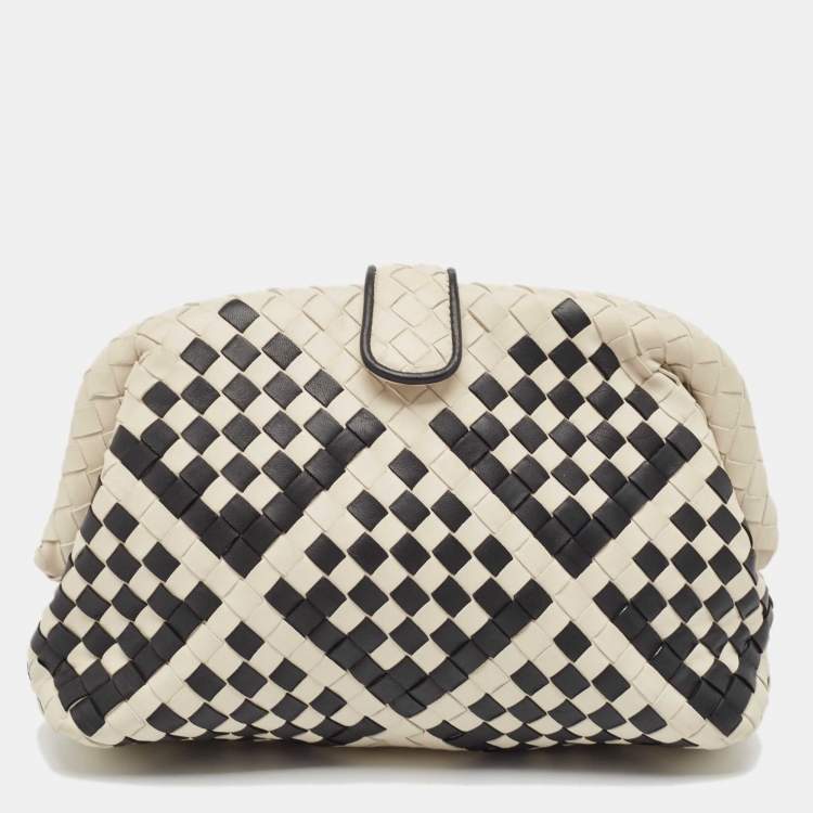 Pre Owned Bottega Veneta Off White/Black Intrecciato Leather Lauren 1980 Clutch
