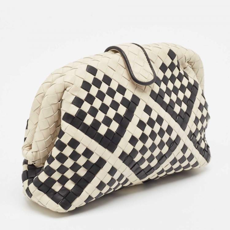 Pre Owned Bottega Veneta Off White/Black Intrecciato Leather Lauren 1980 Clutch
