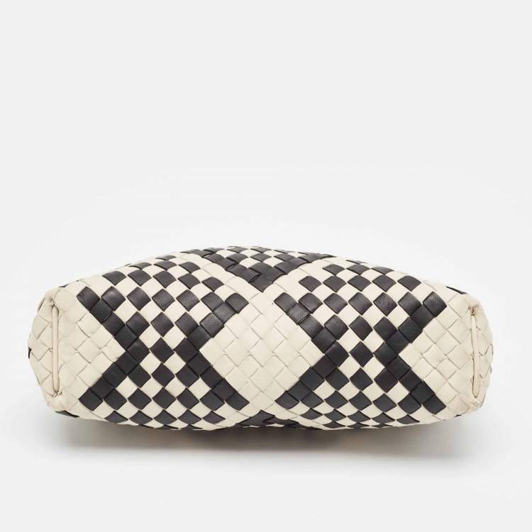 Pre Owned Bottega Veneta Off White/Black Intrecciato Leather Lauren 1980 Clutch