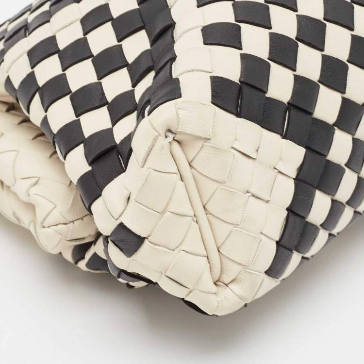 Pre Owned Bottega Veneta Off White/Black Intrecciato Leather Lauren 1980 Clutch