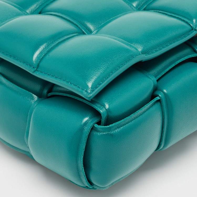 Pre Owned Bottega Veneta Teal Green Leather Padded Chain Cassette Top Handle Bag