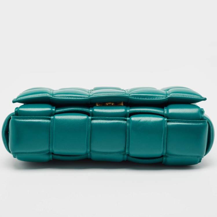 Pre Owned Bottega Veneta Teal Green Leather Padded Chain Cassette Top Handle Bag