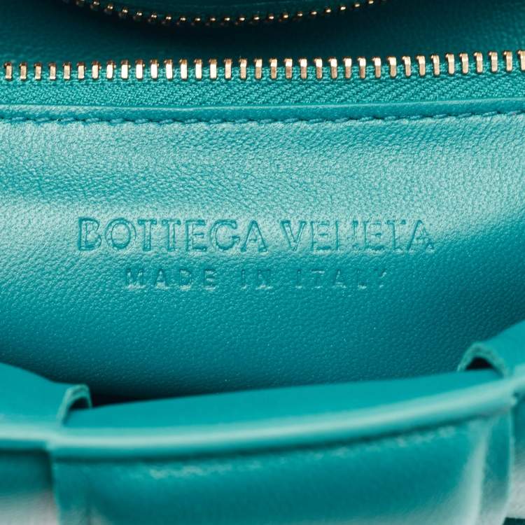 Pre Owned Bottega Veneta Teal Green Leather Padded Chain Cassette Top Handle Bag