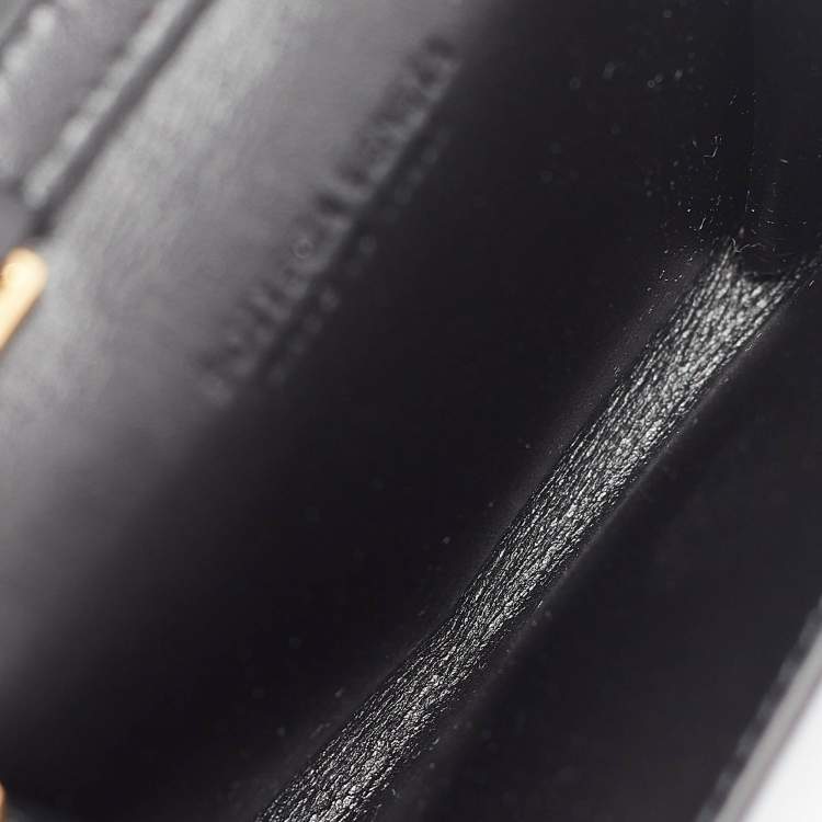 Pre Owned Bottega Veneta Black Intrecciato Leather Trio Card Case On Chain 