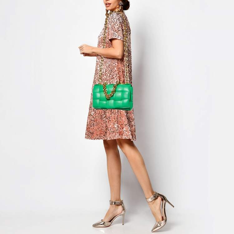 Pre Owned Bottega Veneta Green Padded Leather Cassette Chain Bag