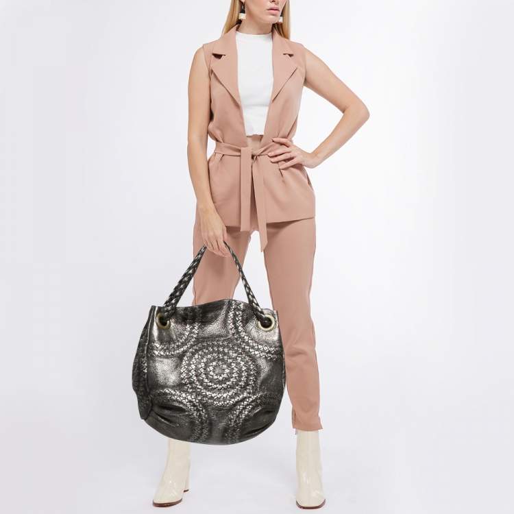 Pre Owned Bottega Veneta Metallic Leather Illusion Hobo