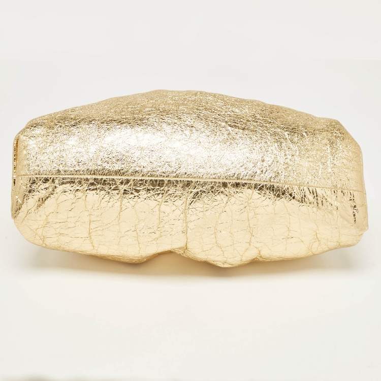 Pre Owned Bottega Veneta Gold Leather Teen The Pouch