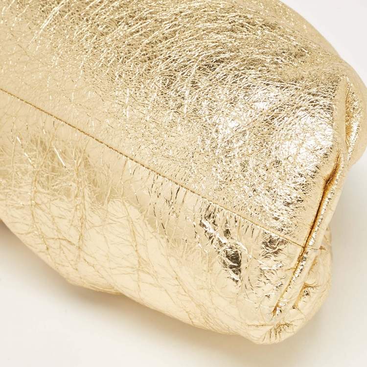 Pre Owned Bottega Veneta Gold Leather Teen The Pouch
