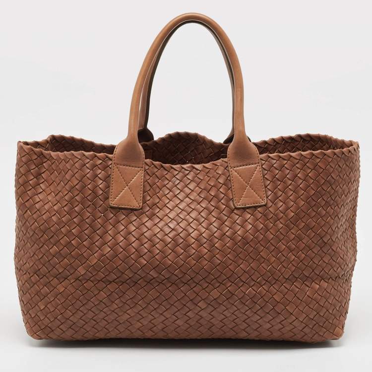 Pre Owned Bottega Veneta Brown Intrecciato Leather Cabat Shopper Tote