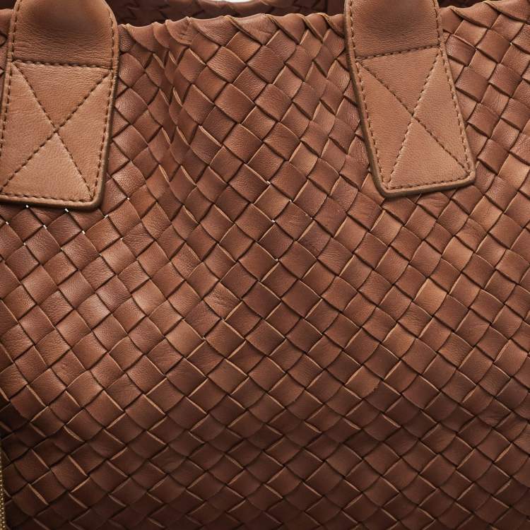 Pre Owned Bottega Veneta Brown Intrecciato Leather Cabat Shopper Tote