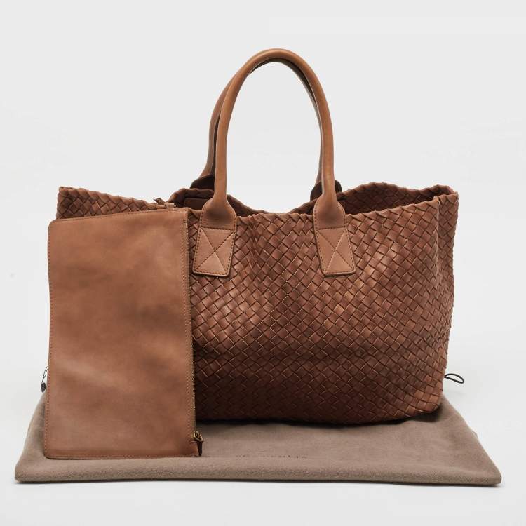 Pre Owned Bottega Veneta Brown Intrecciato Leather Cabat Shopper Tote