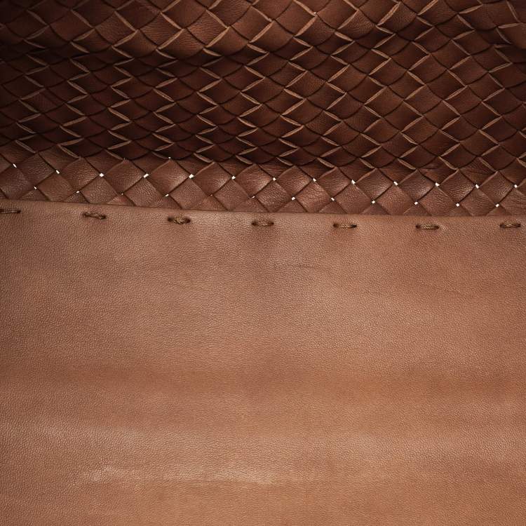 Pre Owned Bottega Veneta Brown Intrecciato Leather Cabat Shopper Tote