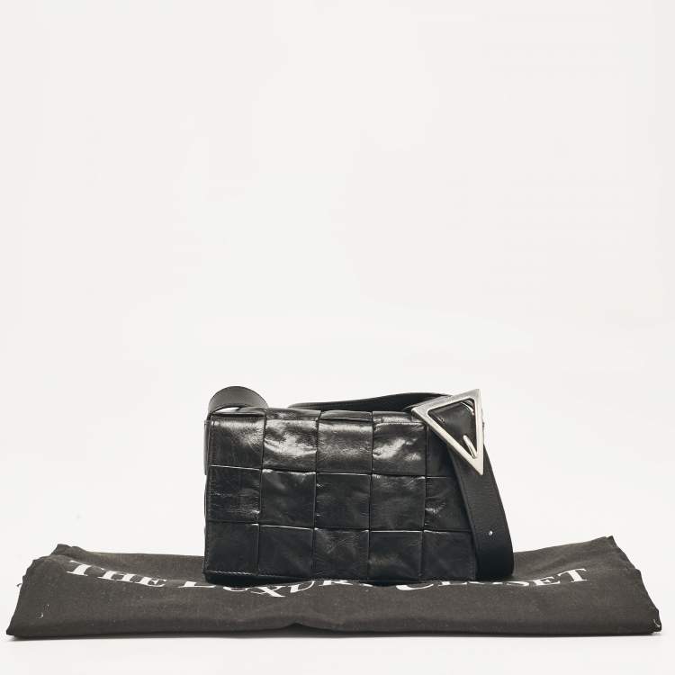 Pre Owned Bottega Veneta Black Intreccio Leather Cassette Crossbody Bag