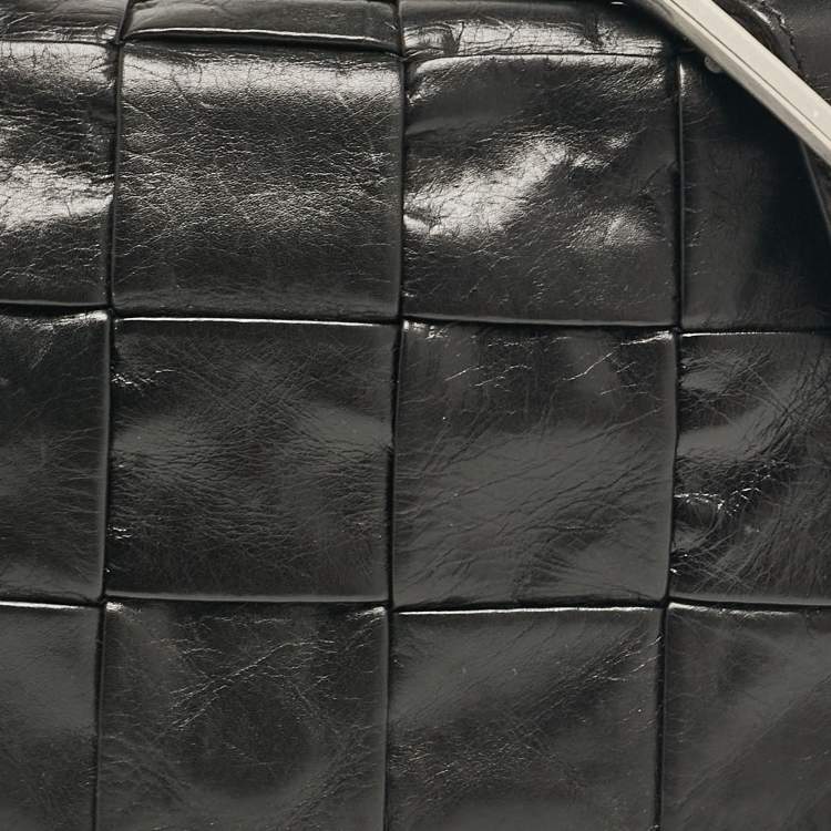 Pre Owned Bottega Veneta Black Intreccio Leather Cassette Crossbody Bag