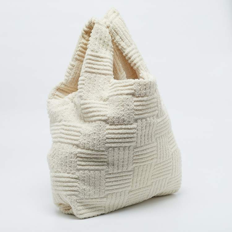 Pre Owned Bottega Veneta Off White Terrycloth Tote