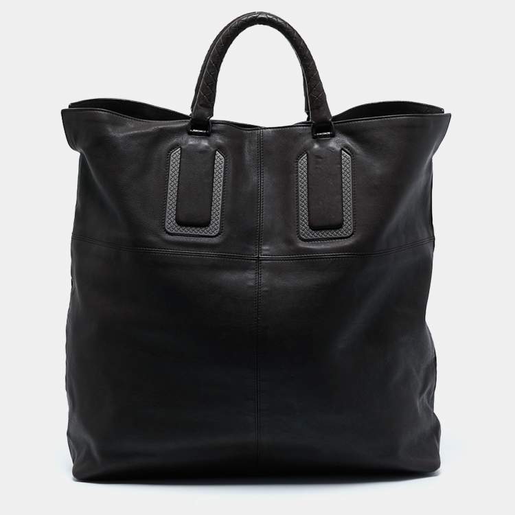 Pre Owned Bottega Veneta Choco Brown Leather Oversized Tote