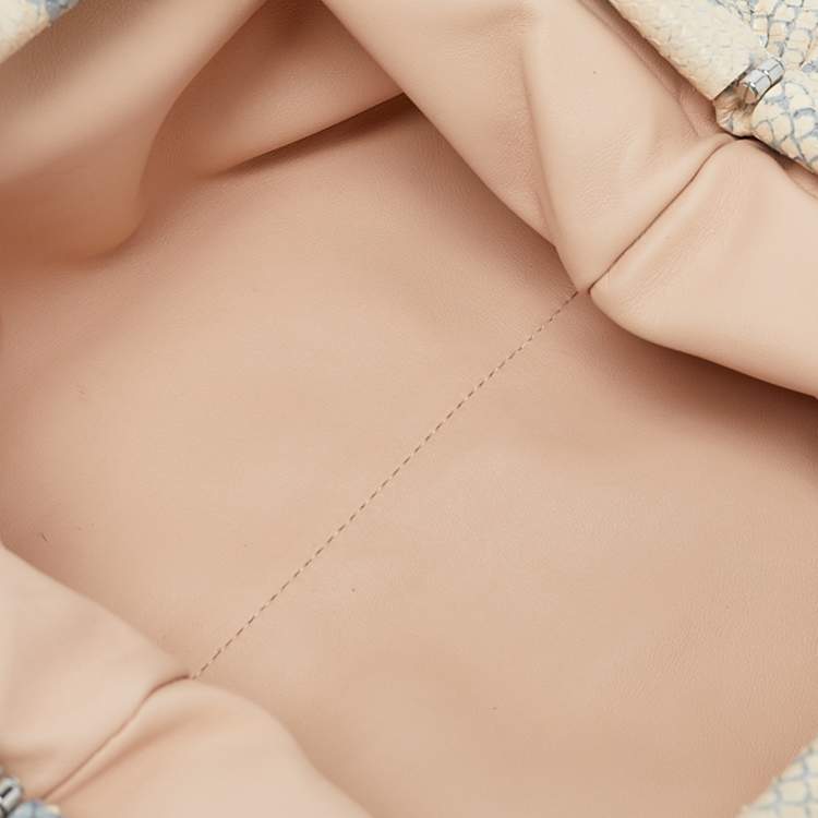 Pre Owned Bottega  Veneta Beige/Blue Python Embossed Leather Teen The Pouch Clutch