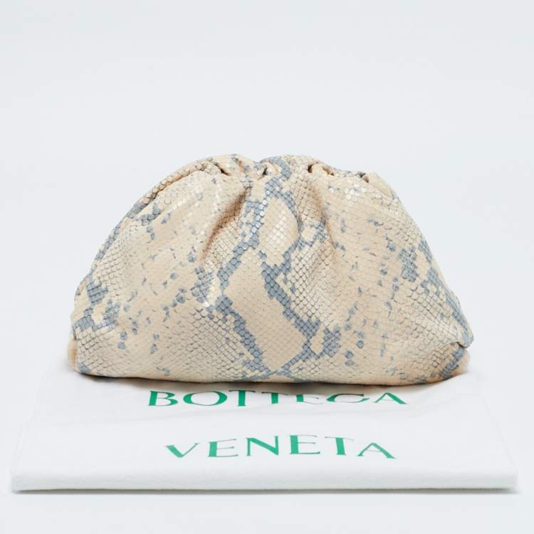 Pre Owned Bottega  Veneta Beige/Blue Python Embossed Leather Teen The Pouch Clutch