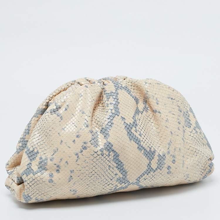 Pre Owned Bottega  Veneta Beige/Blue Python Embossed Leather Teen The Pouch Clutch