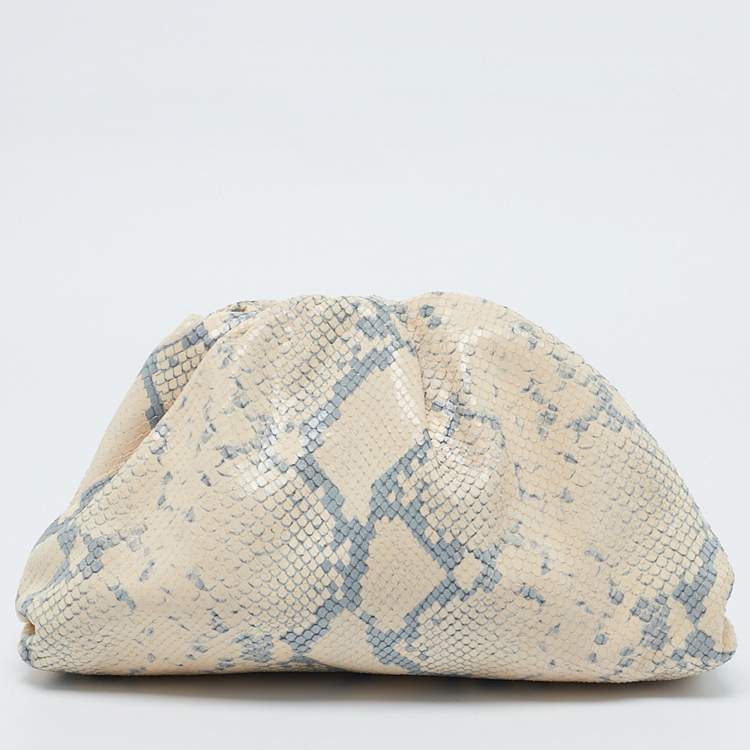 Pre Owned Bottega  Veneta Beige/Blue Python Embossed Leather Teen The Pouch Clutch