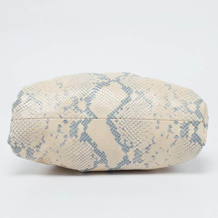 Pre Owned Bottega  Veneta Beige/Blue Python Embossed Leather Teen The Pouch Clutch