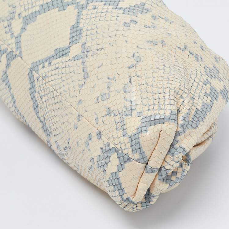 Pre Owned Bottega  Veneta Beige/Blue Python Embossed Leather Teen The Pouch Clutch