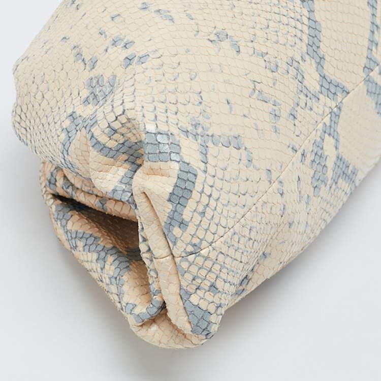 Pre Owned Bottega  Veneta Beige/Blue Python Embossed Leather Teen The Pouch Clutch