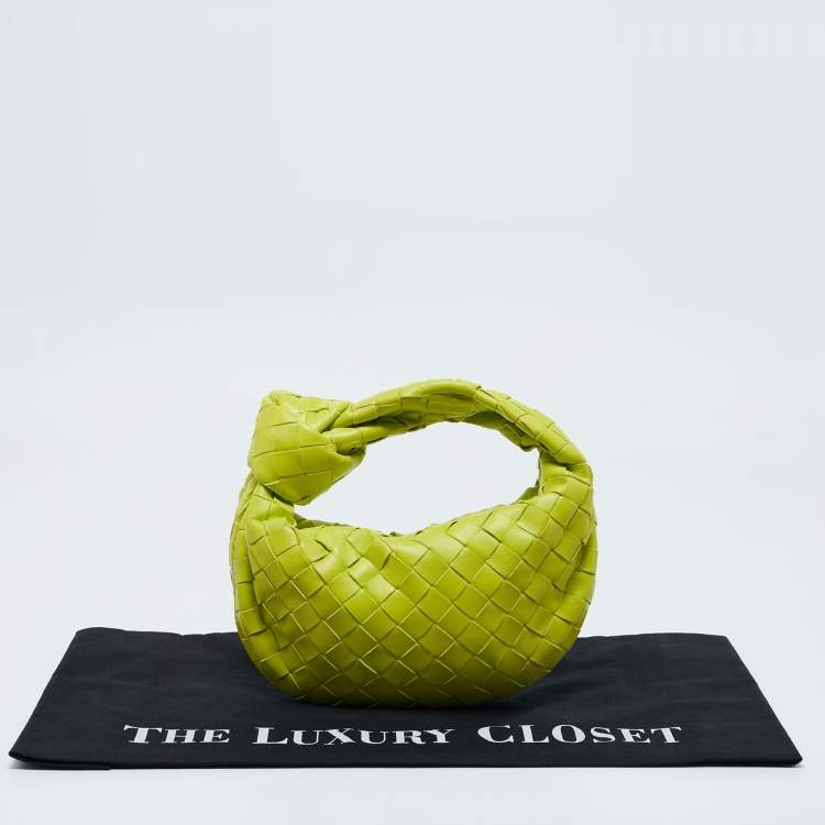 Pre Owned Bottega Veneta Lime Green Intrecciato Leather Mini Jodie Hobo