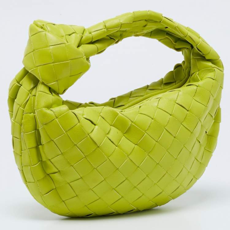 Pre Owned Bottega Veneta Lime Green Intrecciato Leather Mini Jodie Hobo