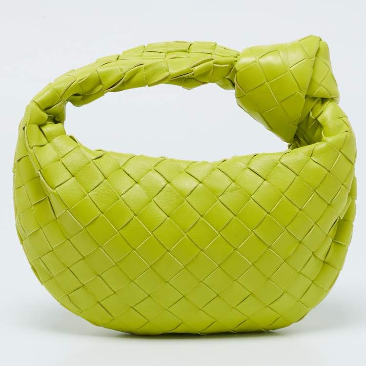 Pre Owned Bottega Veneta Lime Green Intrecciato Leather Mini Jodie Hobo