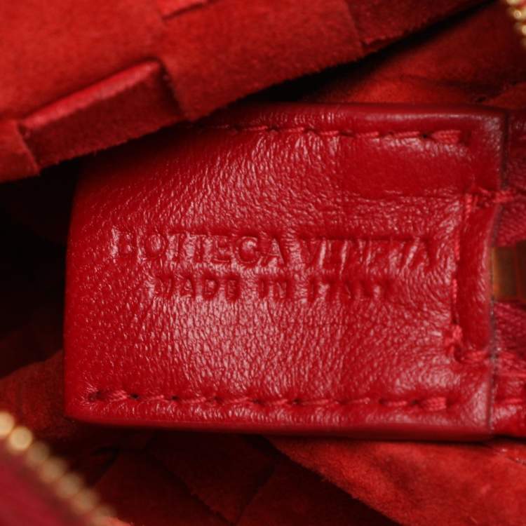 Pre Owned Bottega Veneta Red Intrecciato Leather Loop Shoulder Bag
