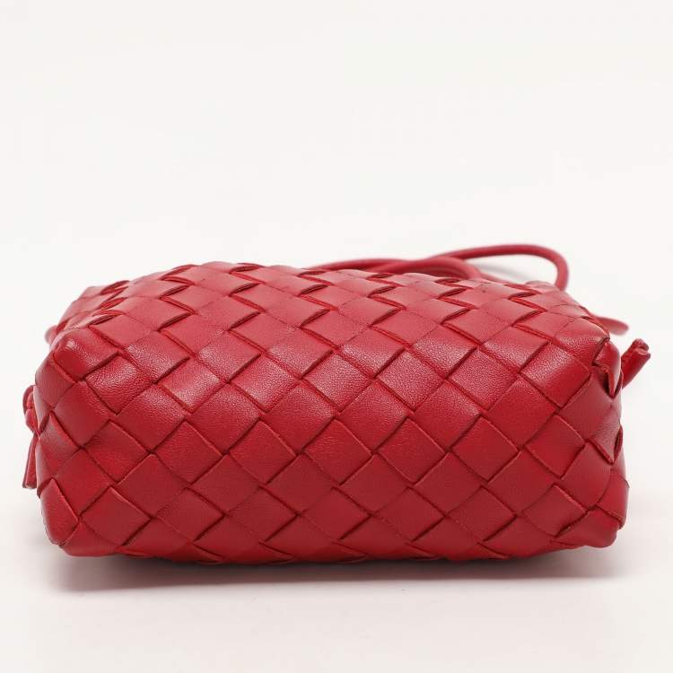 Pre Owned Bottega Veneta Red Intrecciato Leather Loop Shoulder Bag