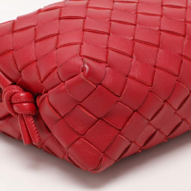 Pre Owned Bottega Veneta Red Intrecciato Leather Loop Shoulder Bag