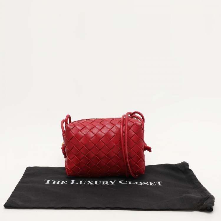 Pre Owned Bottega Veneta Red Intrecciato Leather Loop Shoulder Bag