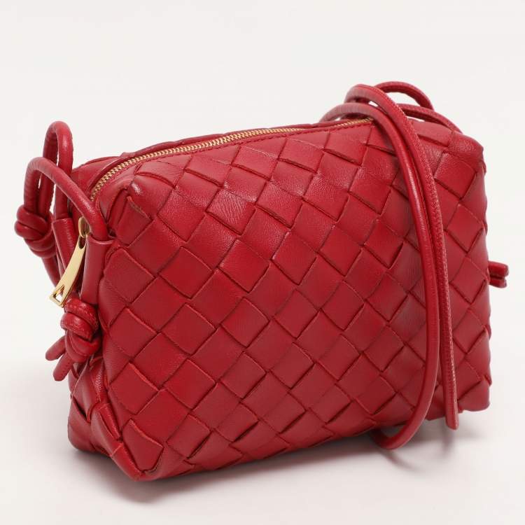 Pre Owned Bottega Veneta Red Intrecciato Leather Loop Shoulder Bag