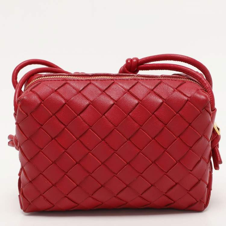 Pre Owned Bottega Veneta Red Intrecciato Leather Loop Shoulder Bag