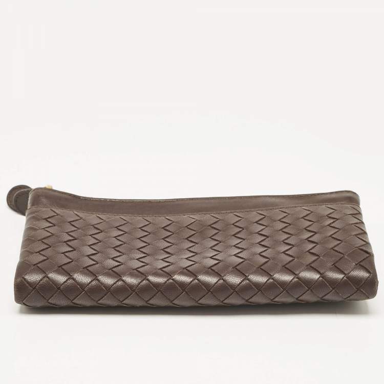Pre Owned Bottega Veneta Brown Intrecciato Leather Bifold Zip Wallet