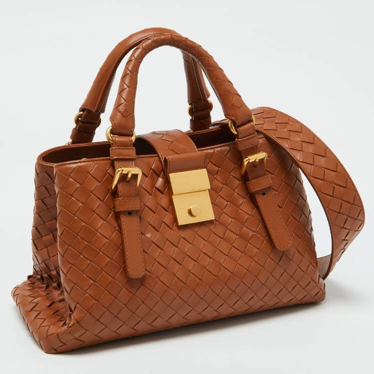 Pre Owned Bottega Veneta Brown Intrecciato Leather Roma Mini Tote