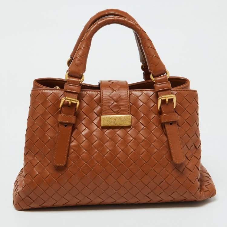 Pre Owned Bottega Veneta Brown Intrecciato Leather Roma Mini Tote